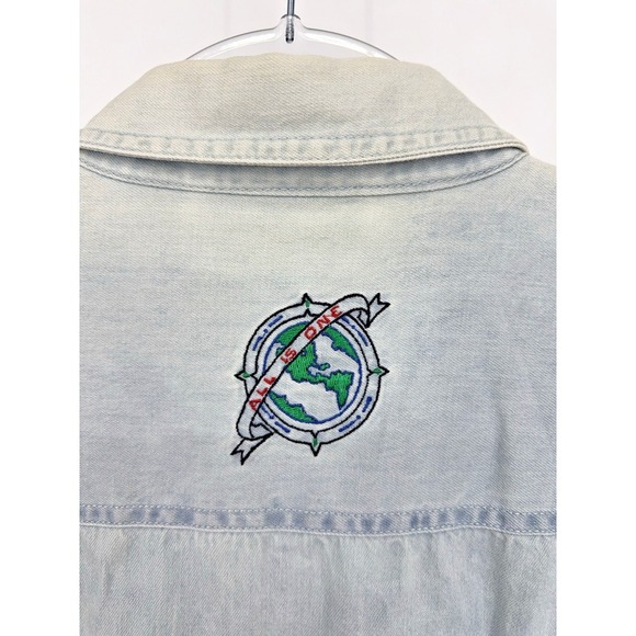 Vintage 80s 90s Hard Rock Cafe Washington D.C Denim Shirt Embroidered Size L - Picture 7 of 10